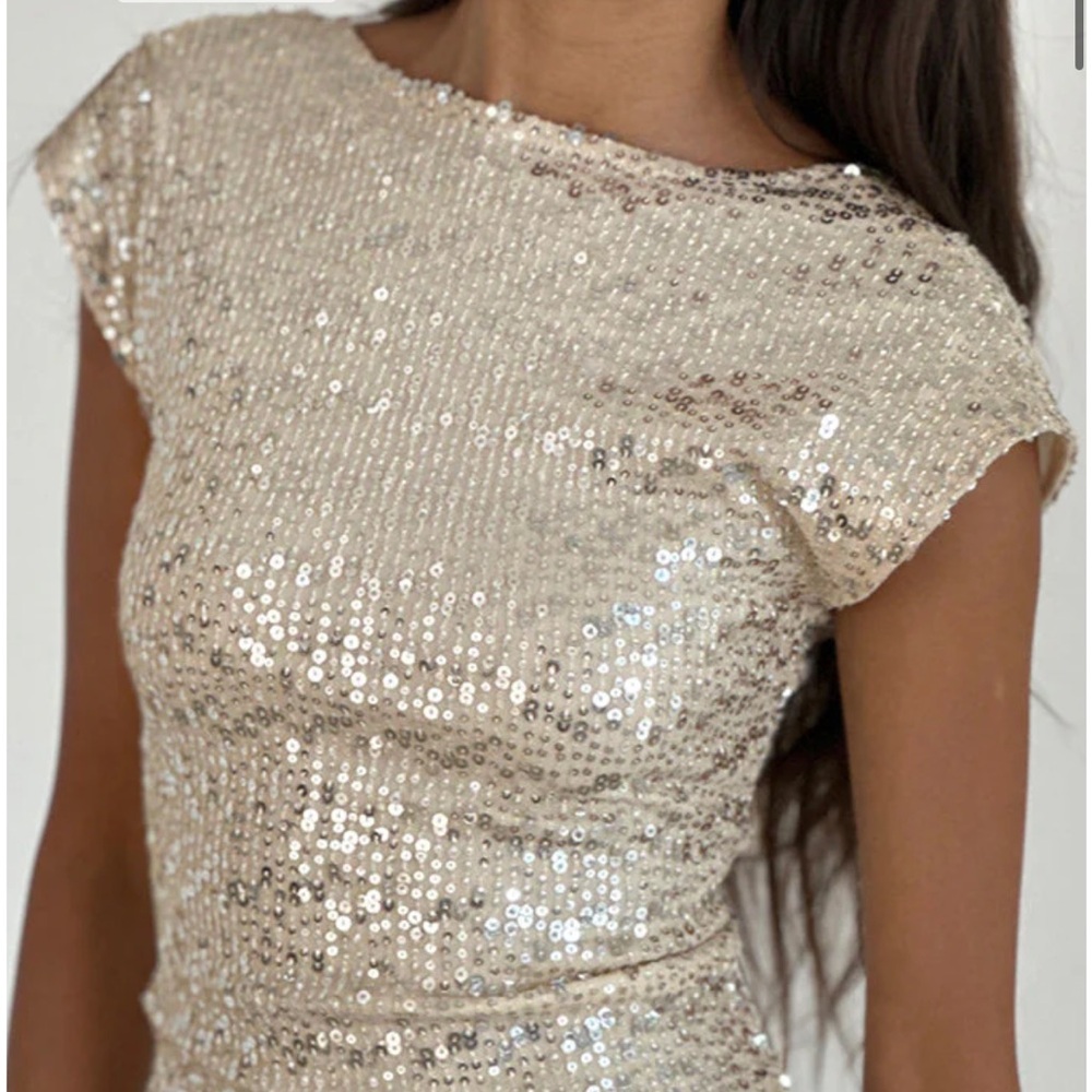 Motel Rocks Erika Backless Top In Neutral Sequin - Picture 4 of 5